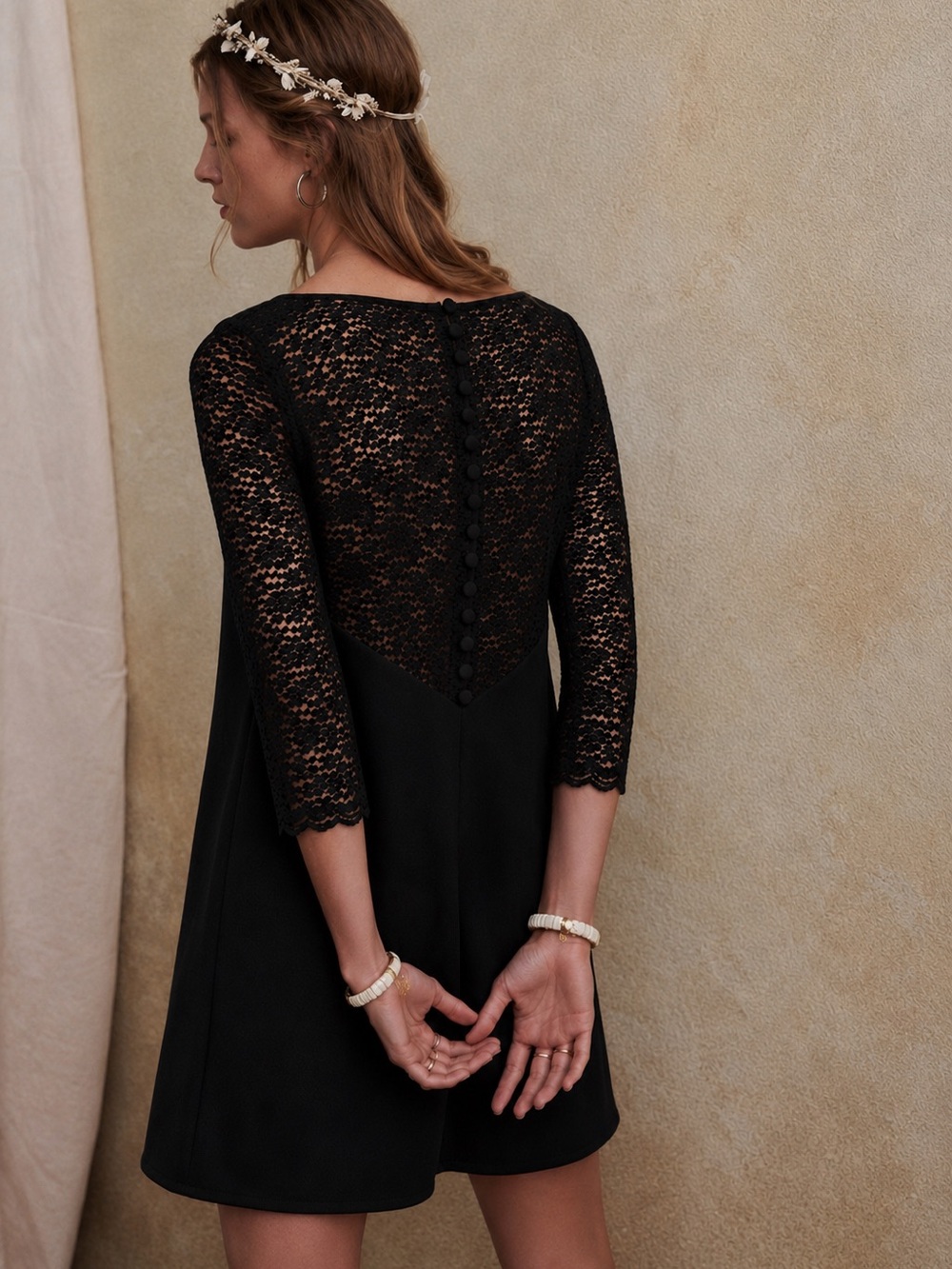 Sezane Axelle Black Lace Mini Shift Dress French Chic Event Formal Medium